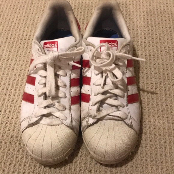 adidas superstar with red stripes